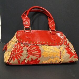 🏵 Red and Gold Floral Tapestry Handbag 🏵